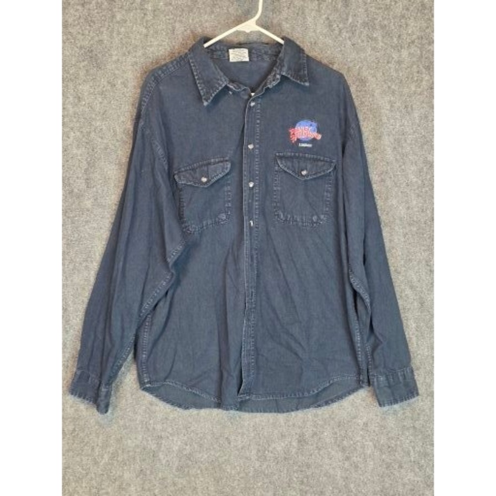 VTG Planet Hollywood London Denim Long Sleeve Button Up Shirt Mens XL Movie Food